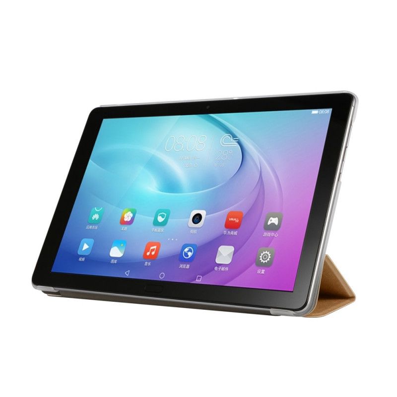 Smart Case Samsung Galaxy Tab S5e Roze Zwart Kunstleer Zijdetextuur