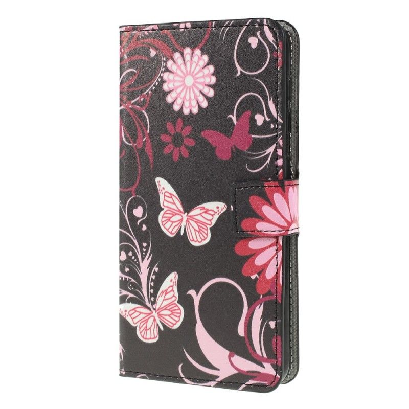 Bescherming Hoesje Samsung Galaxy A10 Wit Zwart Vlinders En Bloemen