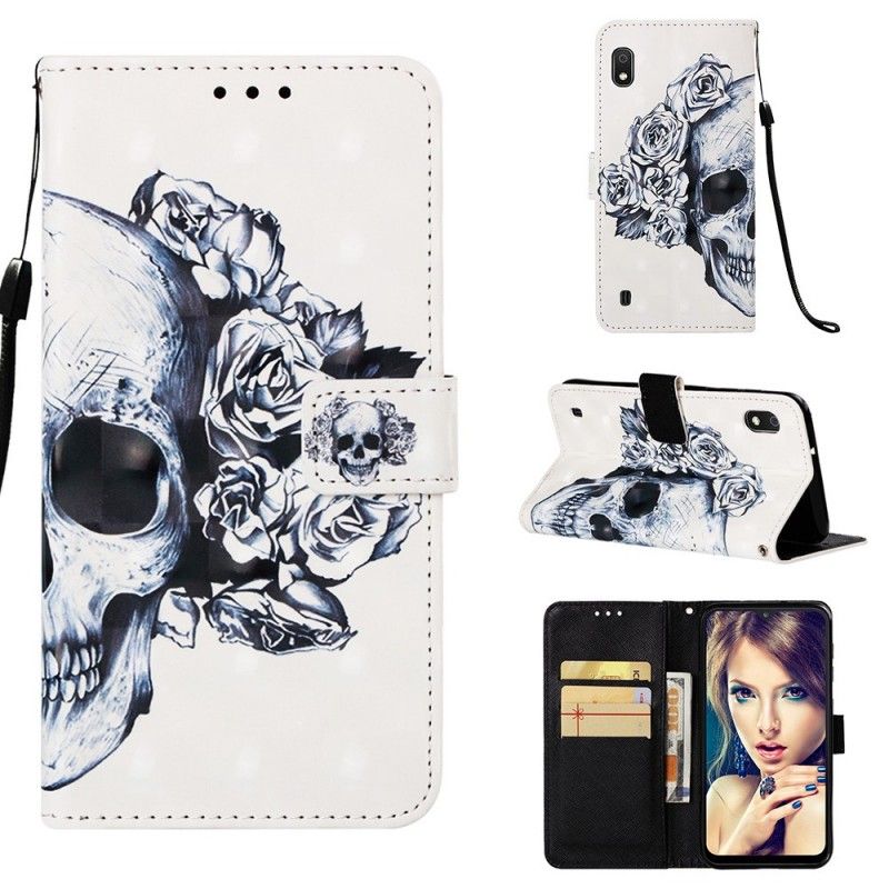 Flip Case Leren Samsung Galaxy A10 Gebloemde Schedel