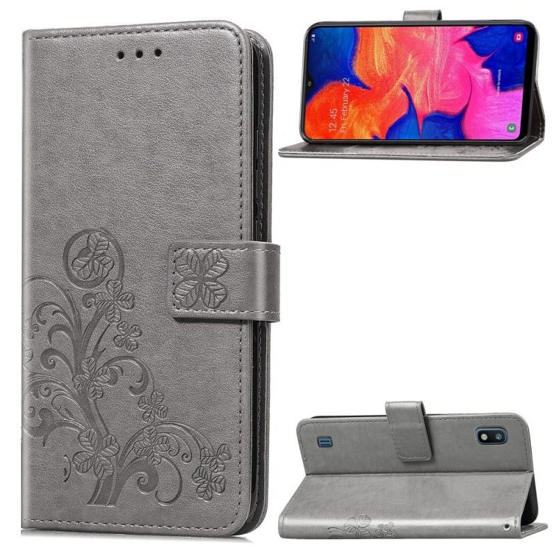 Leren Hoesje Samsung Galaxy A10 Grijs Zwart Bloemenprint