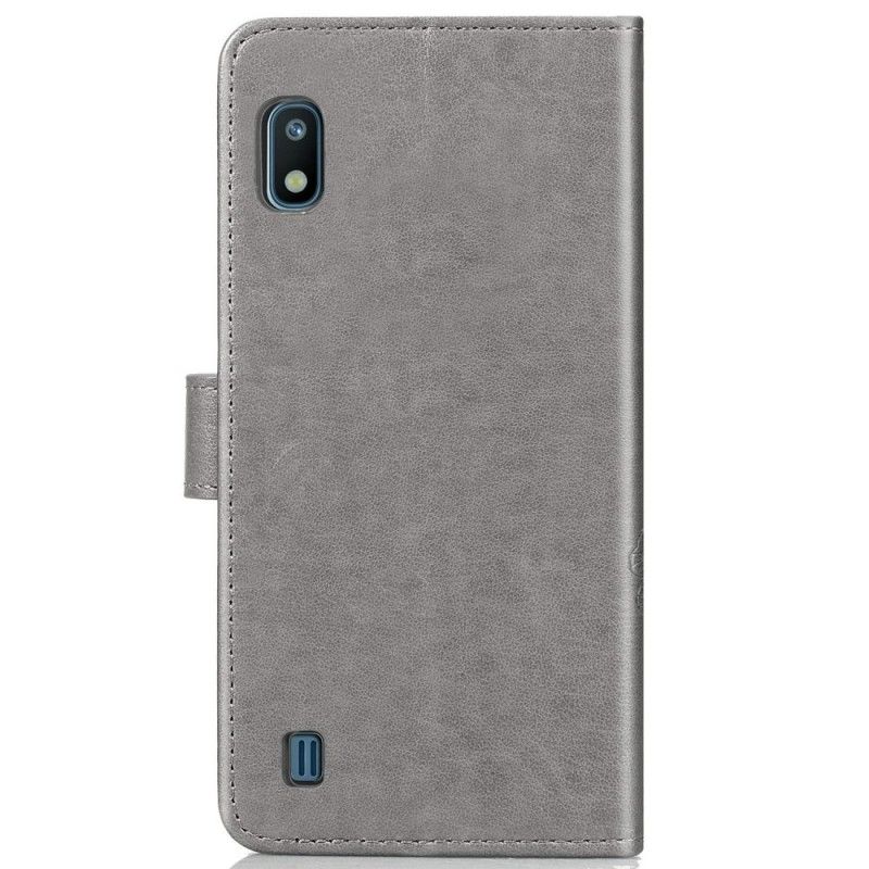 Leren Hoesje Samsung Galaxy A10 Grijs Zwart Bloemenprint