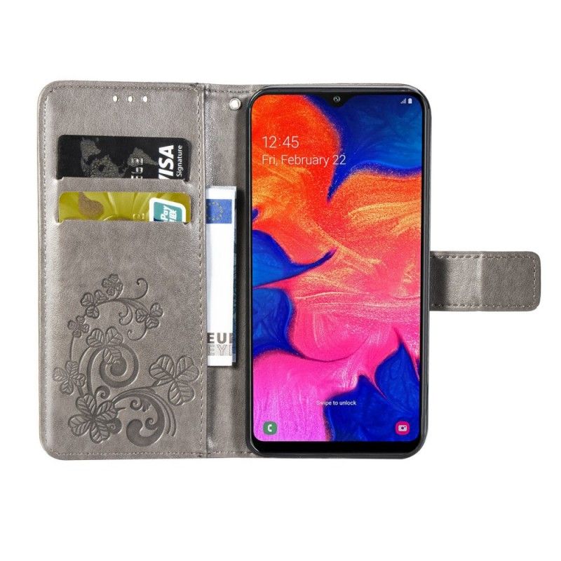 Leren Hoesje Samsung Galaxy A10 Grijs Zwart Bloemenprint