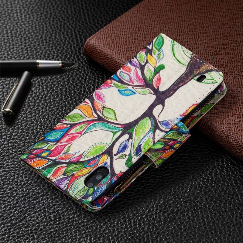 Leren Hoesje Samsung Galaxy A10 Lichtblauw Wit Boomzak Met Ritssluiting