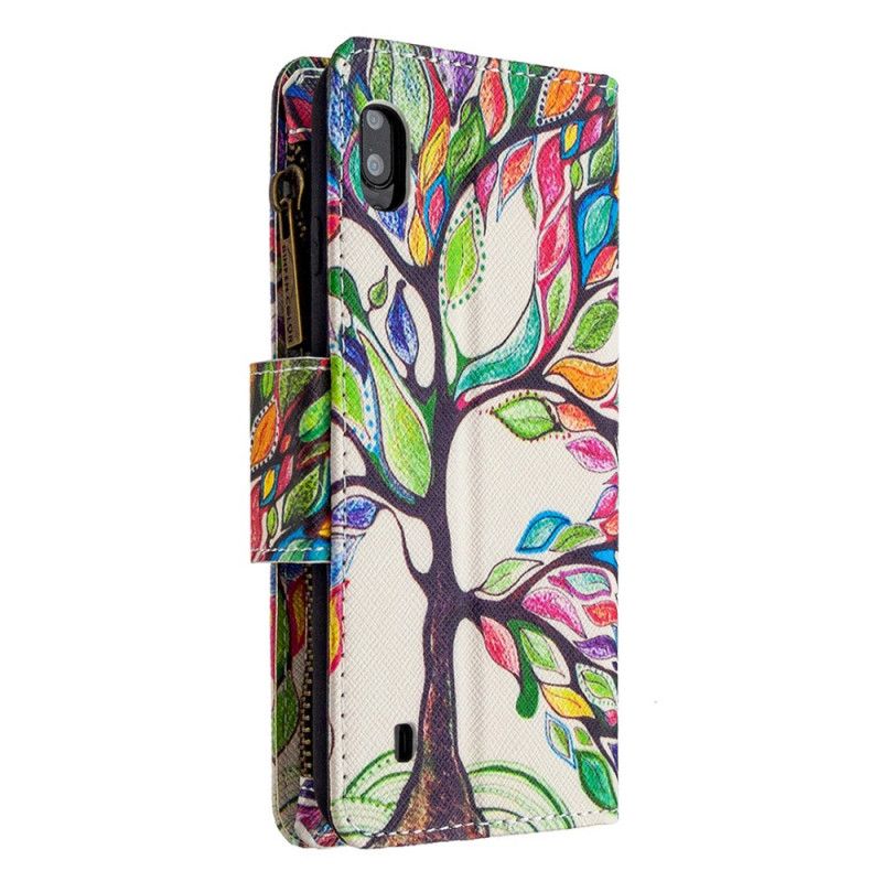 Leren Hoesje Samsung Galaxy A10 Lichtblauw Wit Boomzak Met Ritssluiting