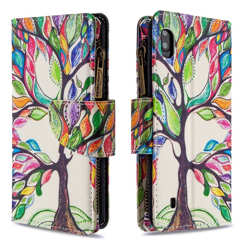 Leren Hoesje Samsung Galaxy A10 Lichtblauw Wit Boomzak Met Ritssluiting