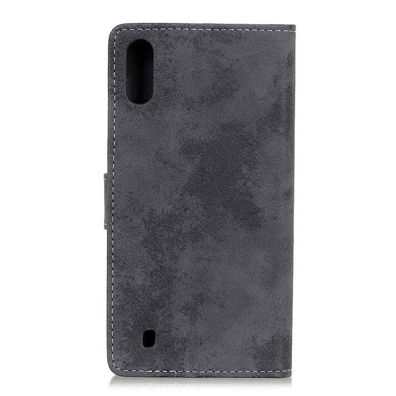 Leren Hoesje Samsung Galaxy A10 Magenta Grijs Vintage Leereffect