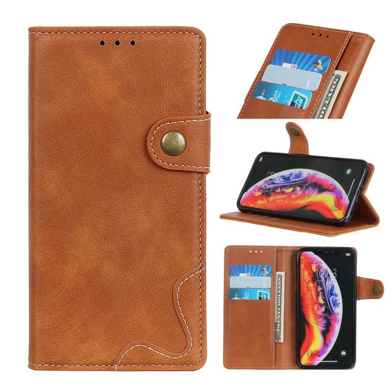 Leren Hoesje voor Samsung Galaxy A10 Donkerblauw Rood Artistieke Knoop En Stiksel