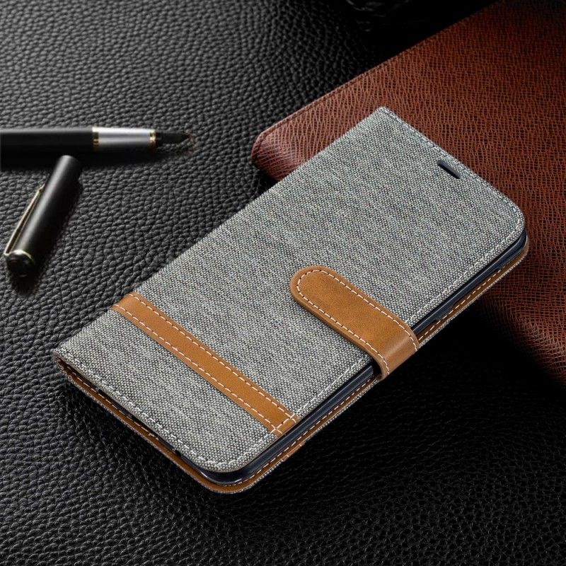 Leren Hoesje voor Samsung Galaxy A10 Grijs Zwart Stof En Leereffect Met String