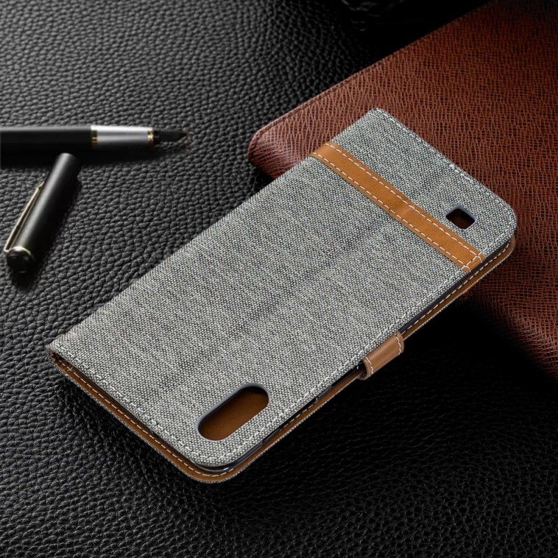 Leren Hoesje voor Samsung Galaxy A10 Grijs Zwart Stof En Leereffect Met String