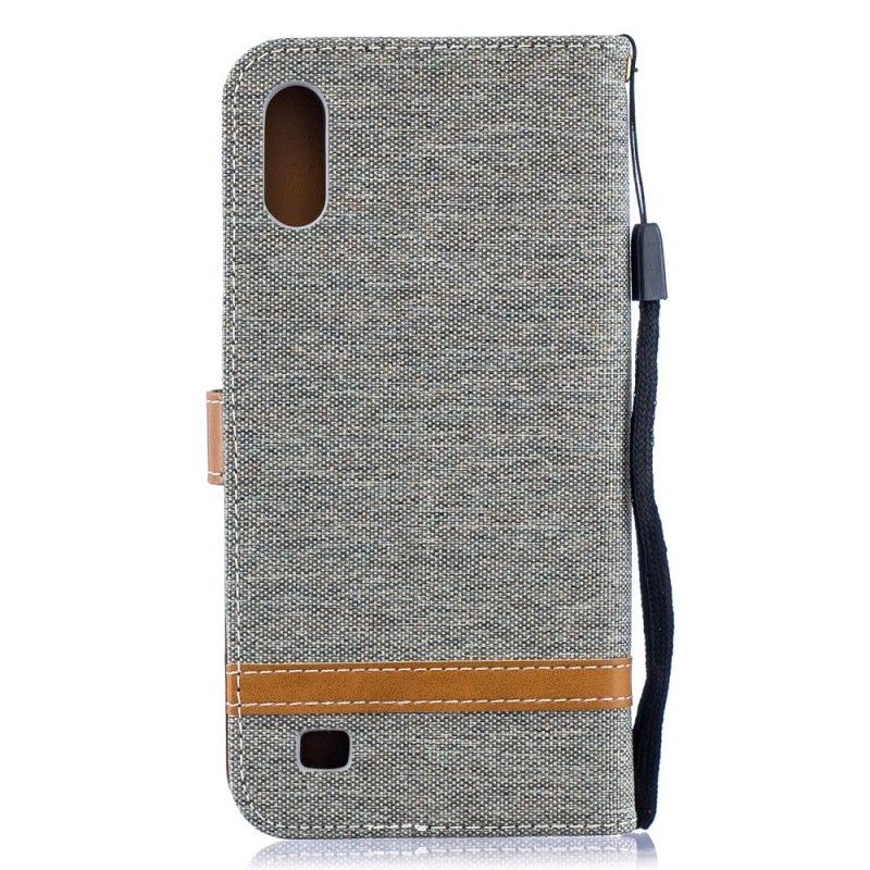 Leren Hoesje voor Samsung Galaxy A10 Grijs Zwart Stof En Leereffect Met String