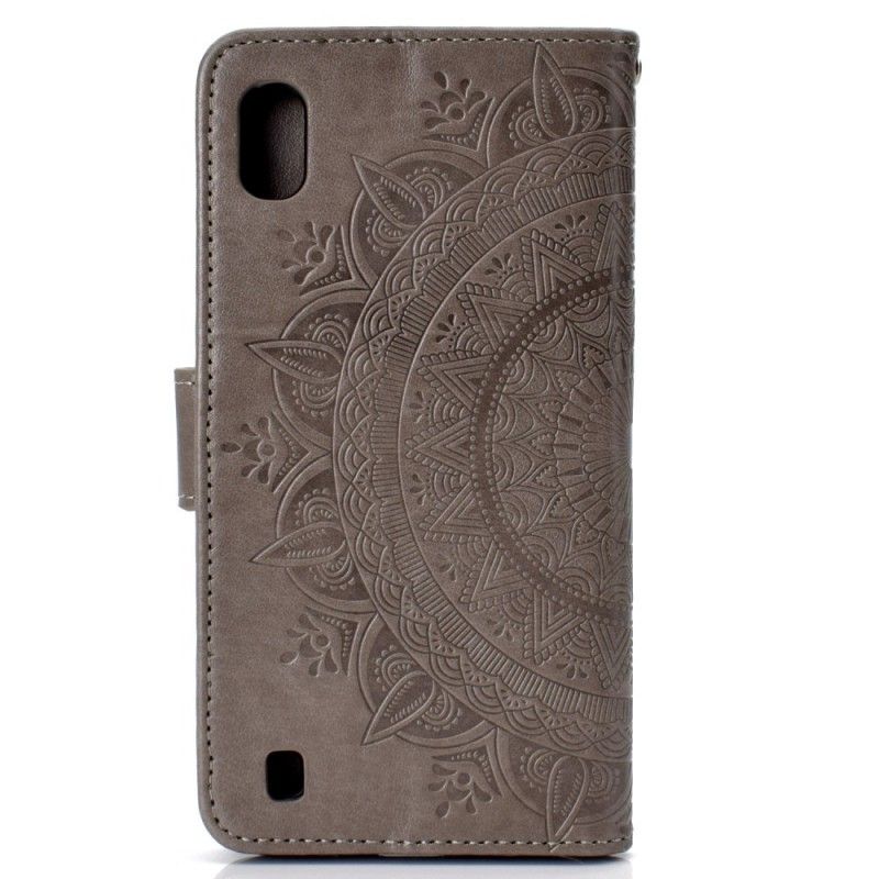 Leren Hoesje voor Samsung Galaxy A10 Magenta Grijs Zon Mandala
