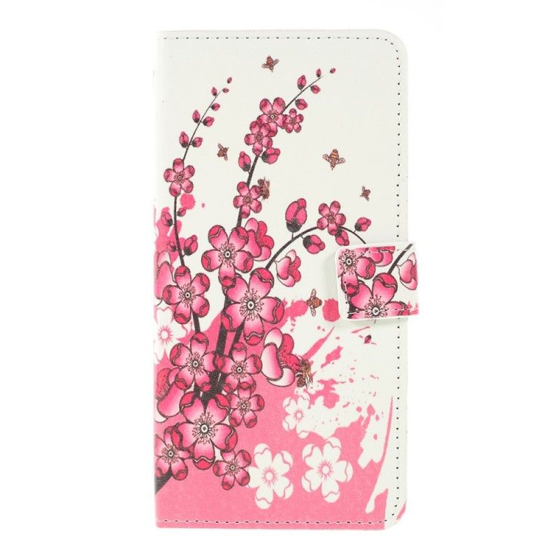 Leren Hoesje voor Samsung Galaxy A10 Roze Magenta Tropische Bloemen