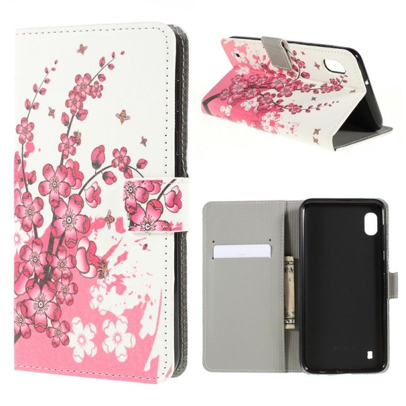 Leren Hoesje voor Samsung Galaxy A10 Roze Magenta Tropische Bloemen