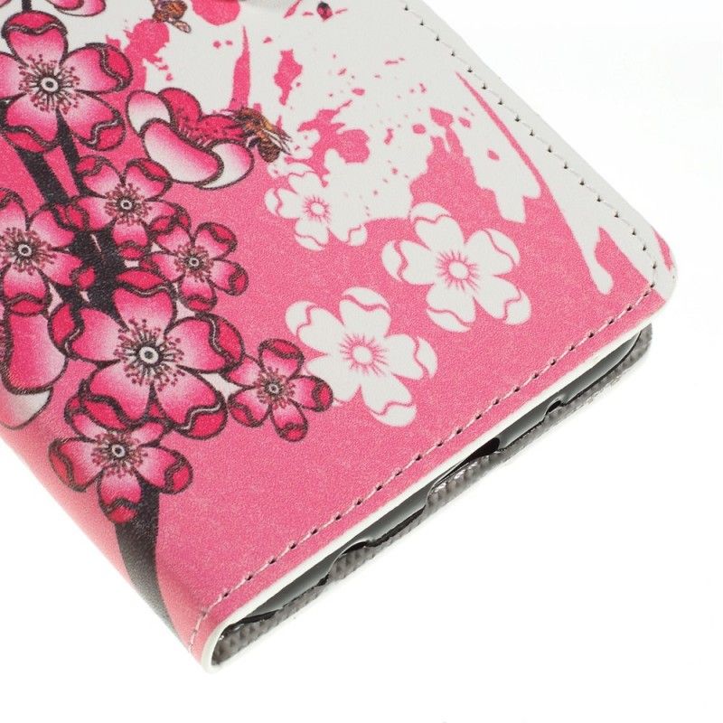 Leren Hoesje voor Samsung Galaxy A10 Roze Magenta Tropische Bloemen