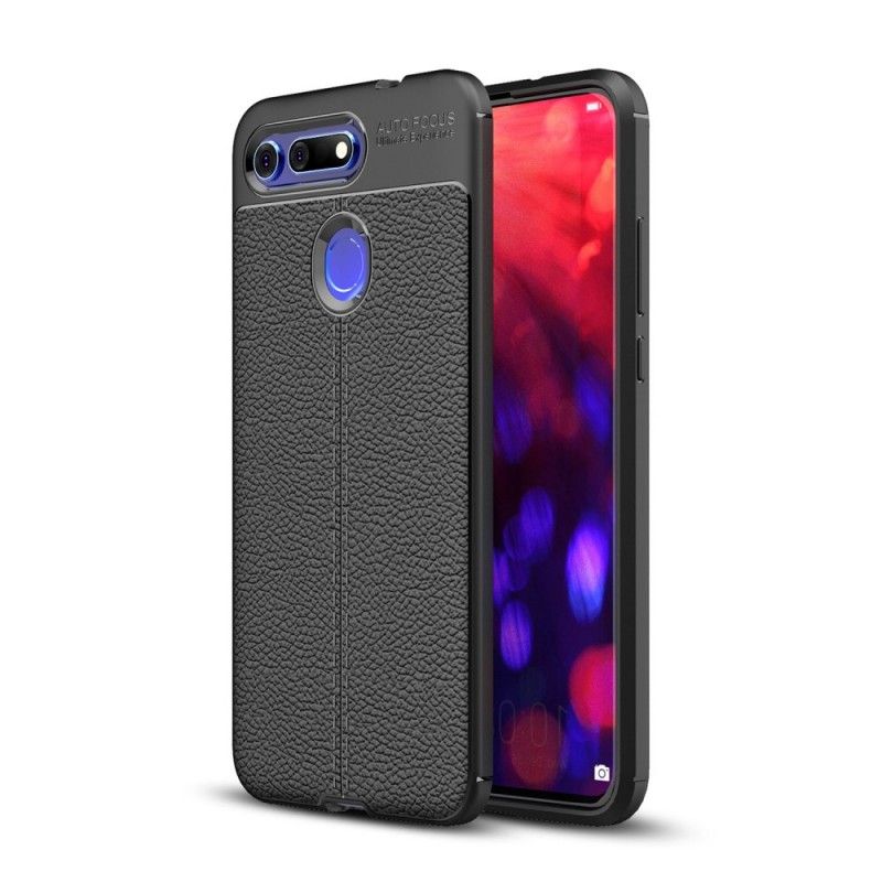 Cover Hoesje Honor View 20 Grijs Zwart Telefoonhoesje Dubbellijn Lychee Leereffect