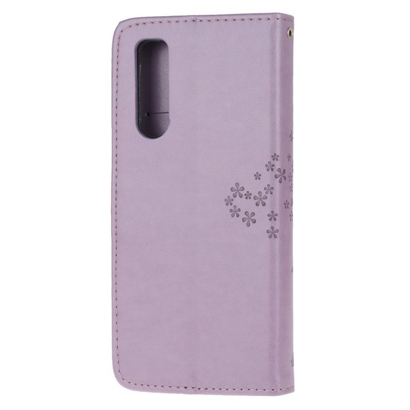 Bescherming Hoesje Sony Xperia 5 Rood Zwart Boom En String Uilen