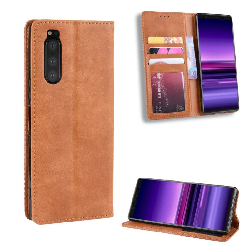 Folio-hoesje Sony Xperia 5 Rood Zwart Gestileerd Vintage Leereffect