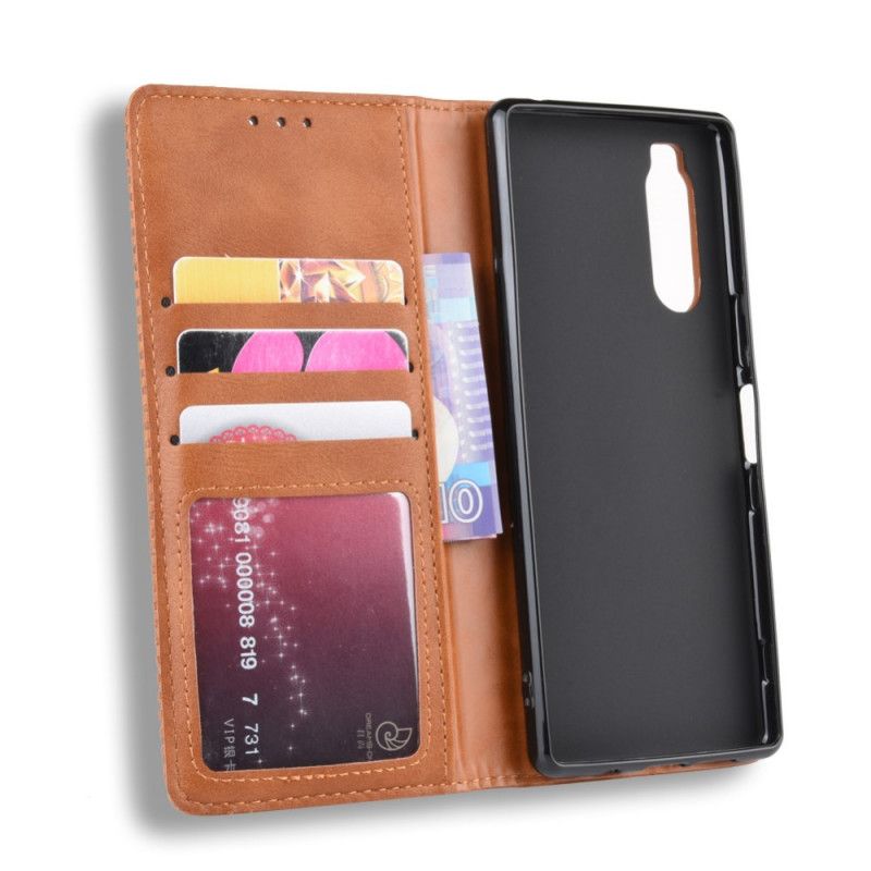 Folio-hoesje Sony Xperia 5 Rood Zwart Gestileerd Vintage Leereffect