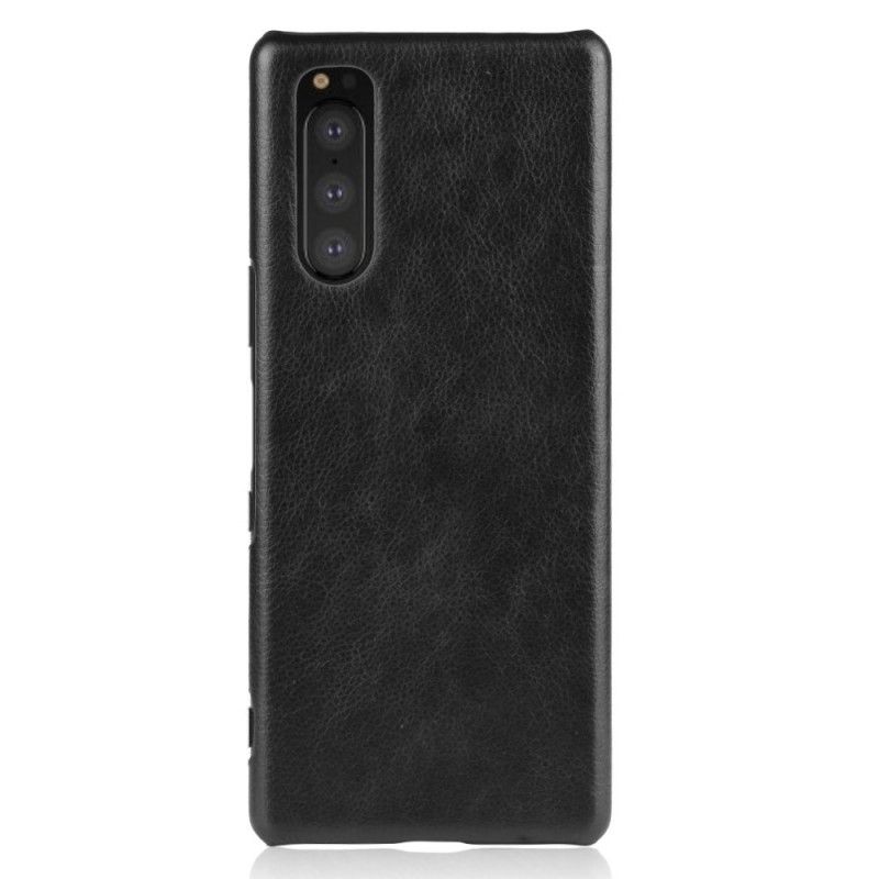 Hoesje Sony Xperia 5 Grijs Zwart Lychee Leereffect