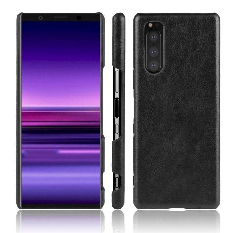 Hoesje Sony Xperia 5 Grijs Zwart Lychee Leereffect