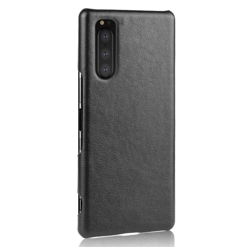 Hoesje Sony Xperia 5 Grijs Zwart Lychee Leereffect