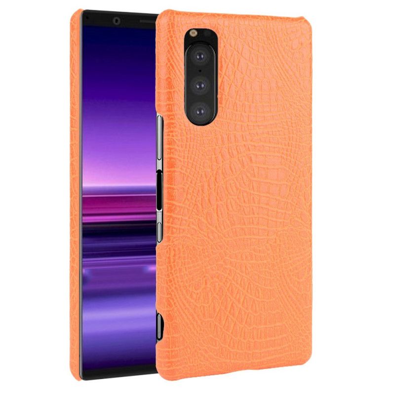 Hoesje Sony Xperia 5 Wit Zwart Krokodillenhuidstijl