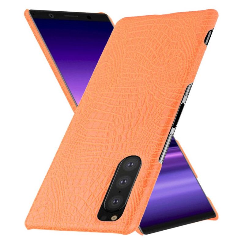 Hoesje Sony Xperia 5 Wit Zwart Krokodillenhuidstijl