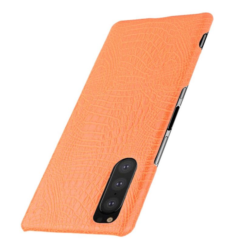 Hoesje Sony Xperia 5 Wit Zwart Krokodillenhuidstijl