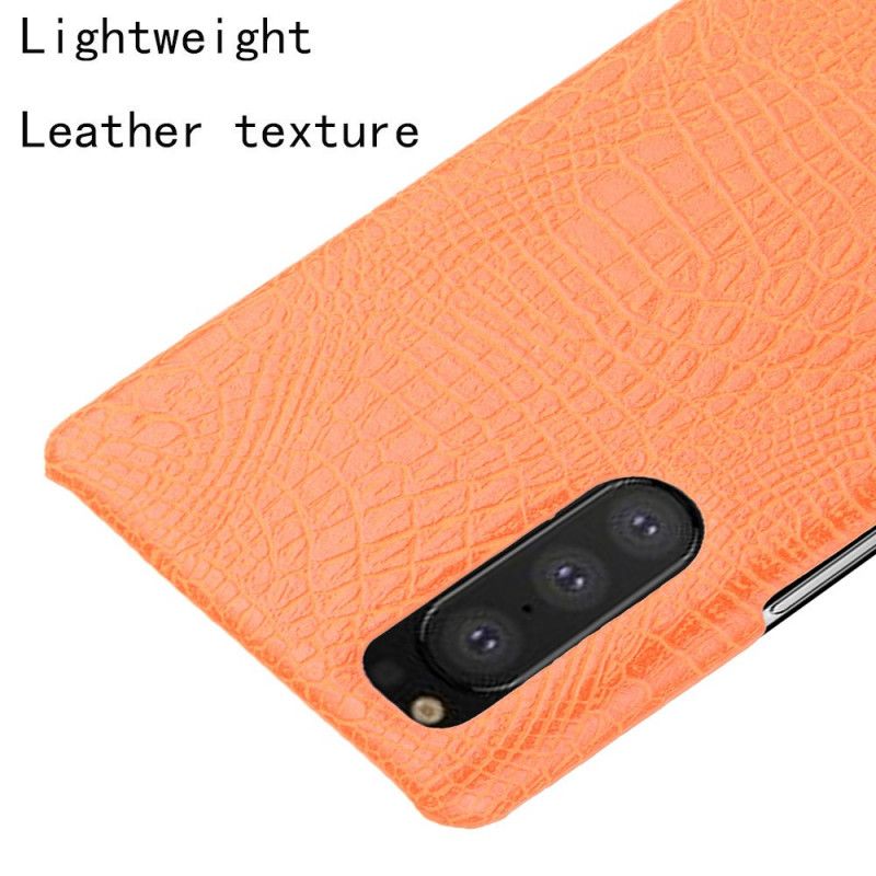 Hoesje Sony Xperia 5 Wit Zwart Krokodillenhuidstijl