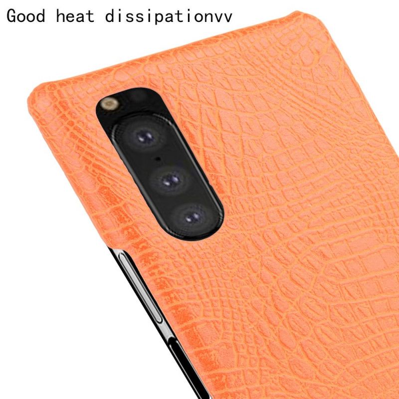 Hoesje Sony Xperia 5 Wit Zwart Krokodillenhuidstijl