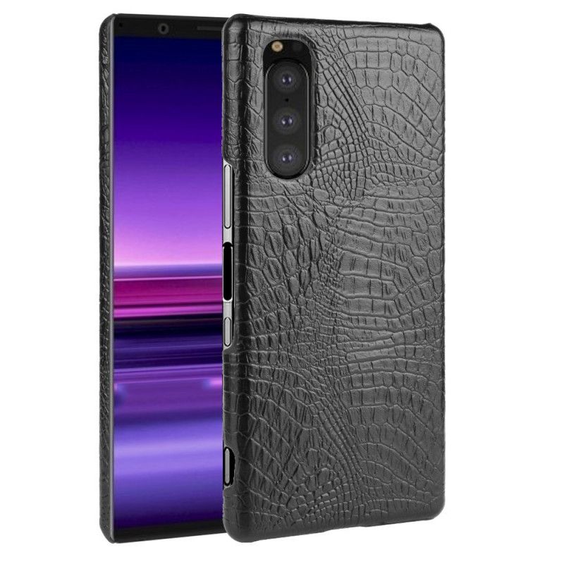 Hoesje Sony Xperia 5 Wit Zwart Krokodillenhuidstijl