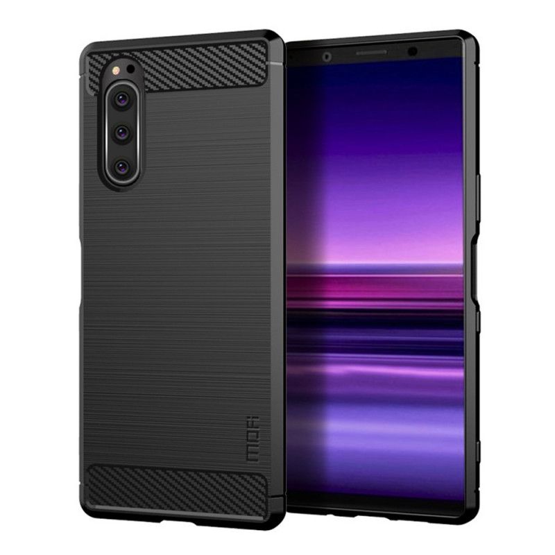 Hoesje voor Sony Xperia 5 Grijs Zwart Mofi Geborstelde Koolstofvezel