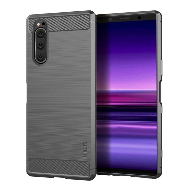 Hoesje voor Sony Xperia 5 Grijs Zwart Mofi Geborstelde Koolstofvezel