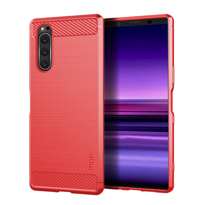 Hoesje voor Sony Xperia 5 Grijs Zwart Mofi Geborstelde Koolstofvezel