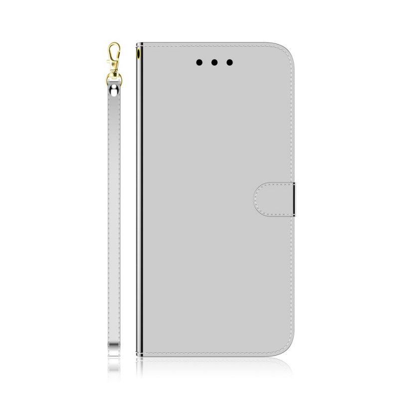 Leren Hoesje Sony Xperia 5 Wit Zwart Telefoonhoesje Kunstlederen Spiegelkap