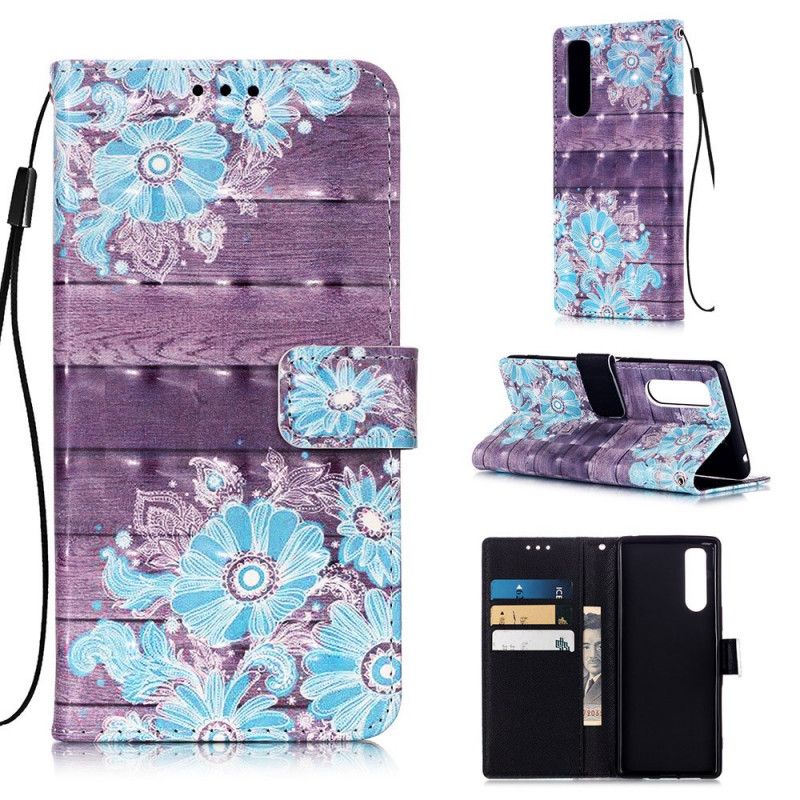Leren Hoesje voor Sony Xperia 5 Blauwe Bloemen