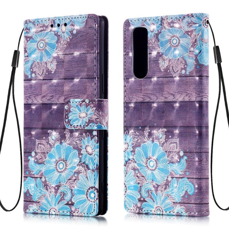 Leren Hoesje voor Sony Xperia 5 Blauwe Bloemen