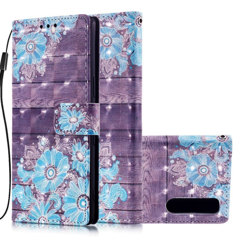 Leren Hoesje voor Sony Xperia 5 Blauwe Bloemen