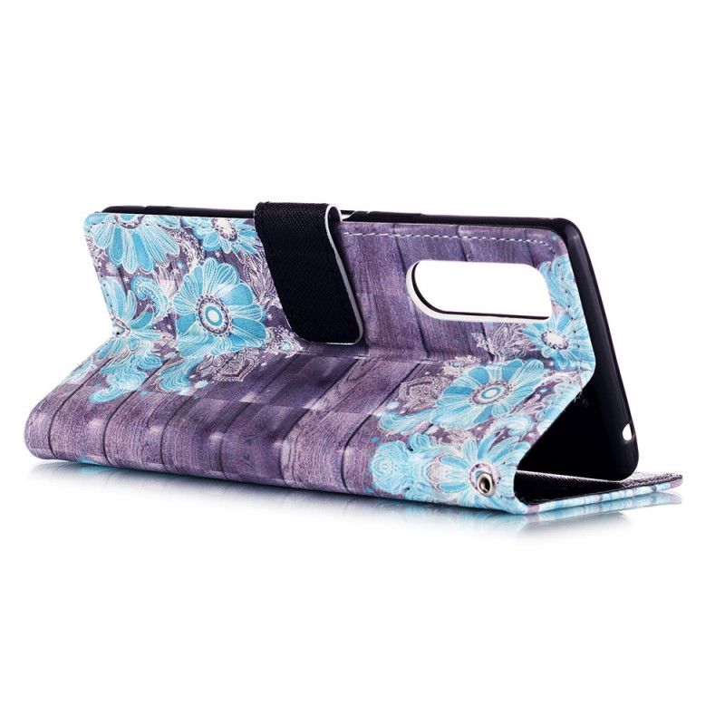 Leren Hoesje voor Sony Xperia 5 Blauwe Bloemen