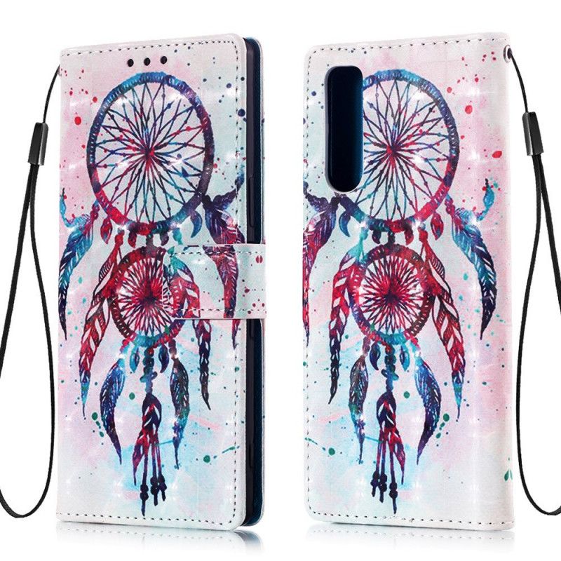 Leren Hoesje voor Sony Xperia 5 Lichtblauw Rood Aquarel Dromenvanger