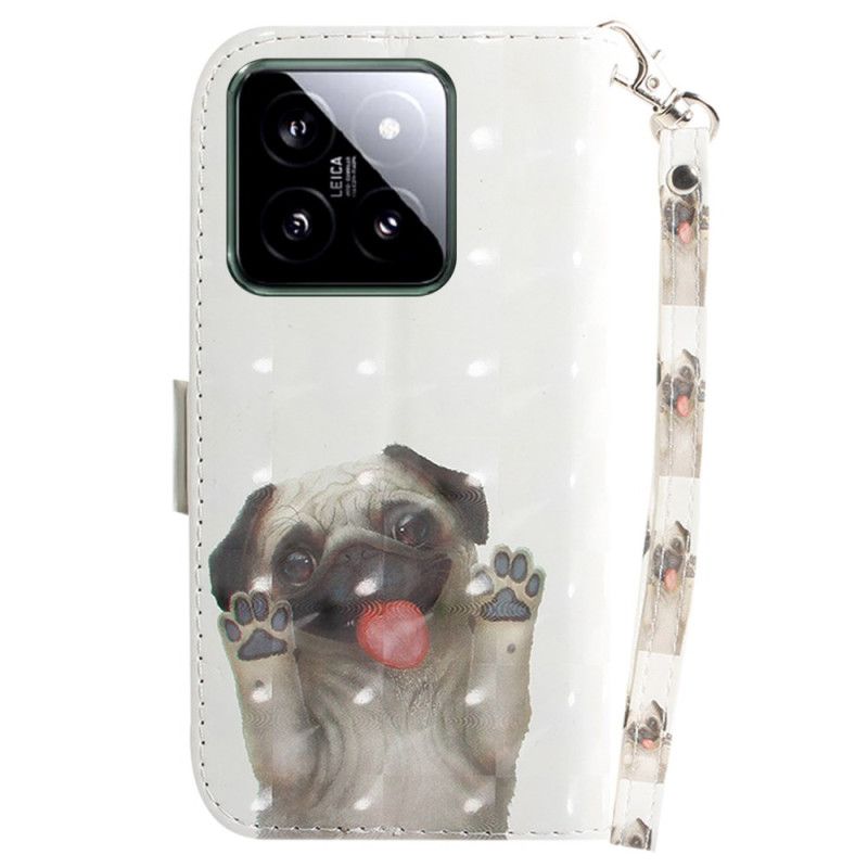 Leren Hoesje Voor Xiaomi 14 Vastgebonden Mopshond