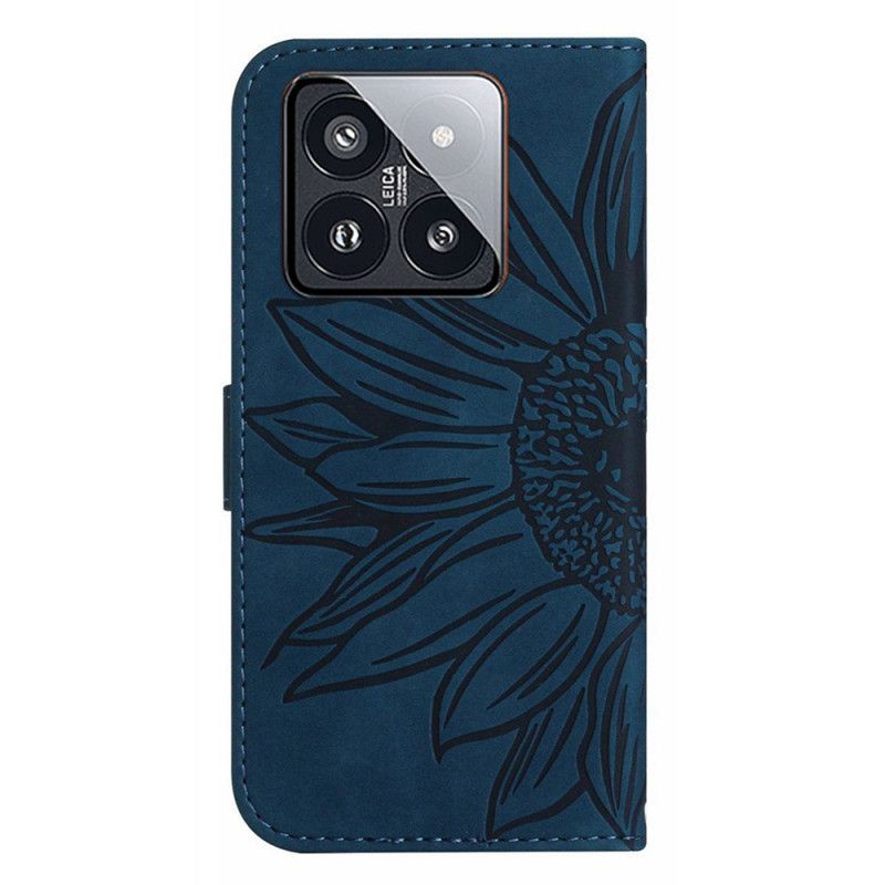 Leren Hoesje Xiaomi 14 Zonnebloem Met Riempje Bescherming Hoesje