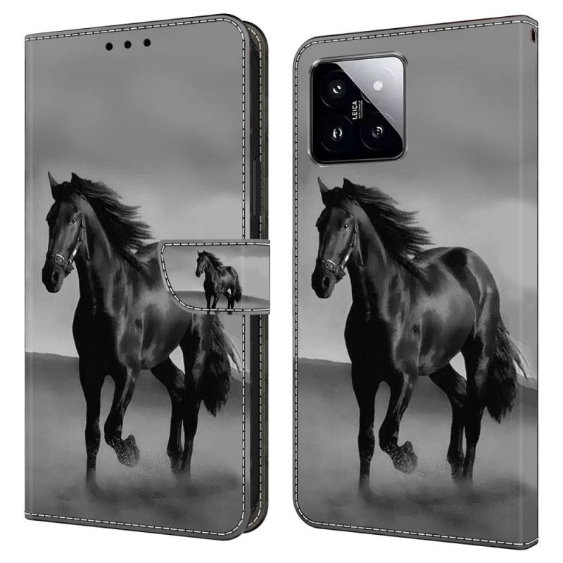 Leren Hoesje Xiaomi 14 Zwart Paard Bescherming Hoesje