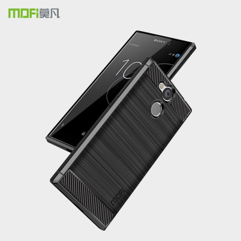 Case Hoesje Sony Xperia L2 Grijs Zwart Telefoonhoesje Mofi Geborstelde Koolstofvezel