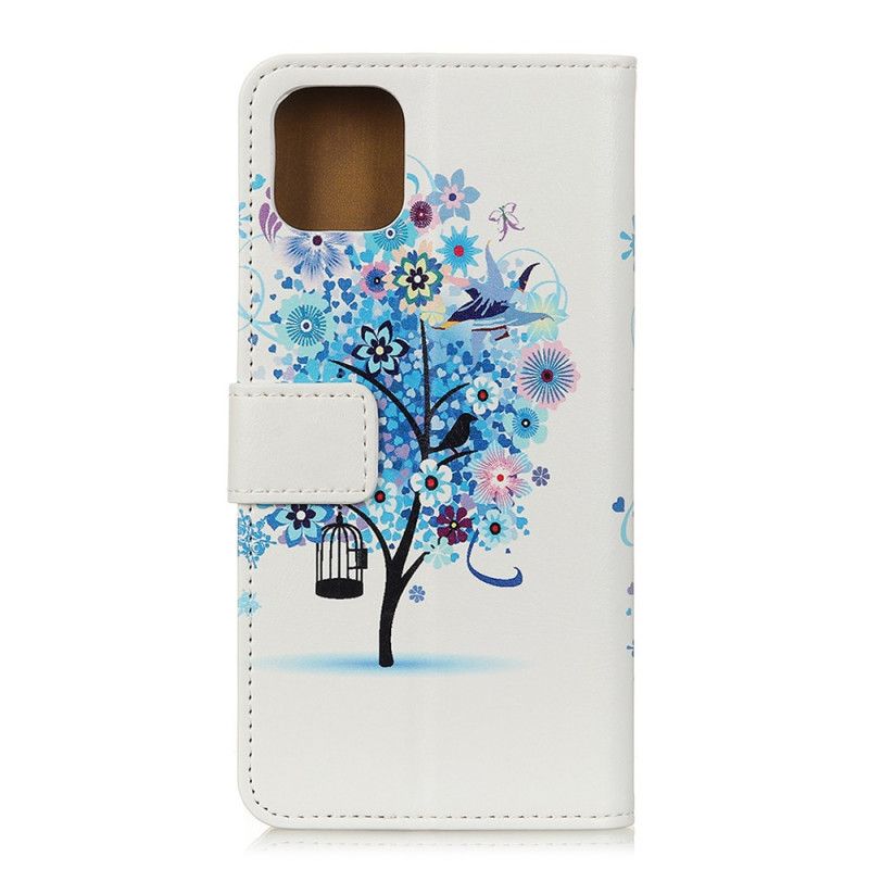 Flip Case Leren Samsung Galaxy Note 10 Lite Oranje Wit Bloeiende Boom