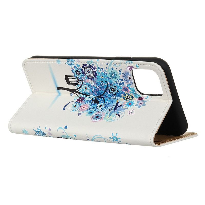 Flip Case Leren Samsung Galaxy Note 10 Lite Oranje Wit Bloeiende Boom
