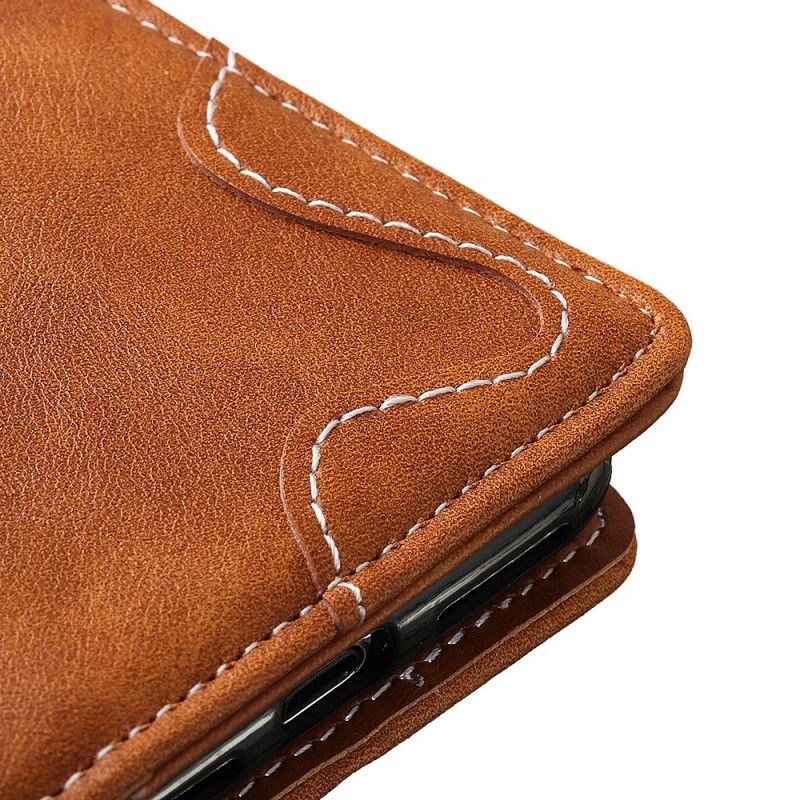 Leren Hoesje Samsung Galaxy Note 10 Lite Rood Zwart Artistieke Knoop En Stiksel