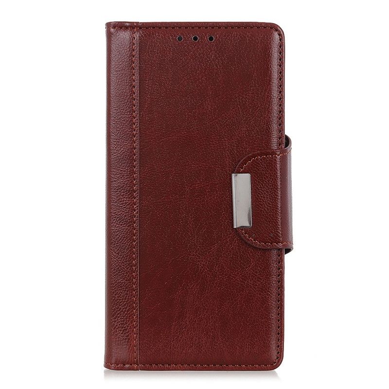 Leren Hoesje Samsung Galaxy Note 10 Lite Wit Zwart Sluiting Elegantie Van Imitatieleer