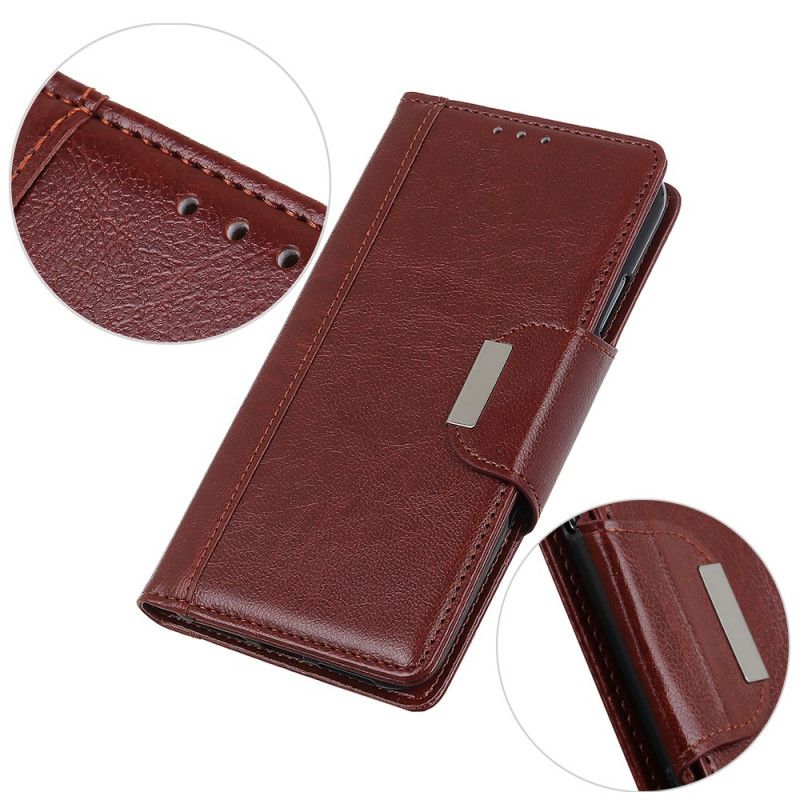 Leren Hoesje Samsung Galaxy Note 10 Lite Wit Zwart Sluiting Elegantie Van Imitatieleer