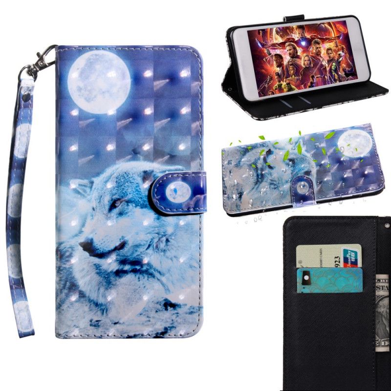 Flip Case Leren Samsung Galaxy A10e Wolf In Maanlicht